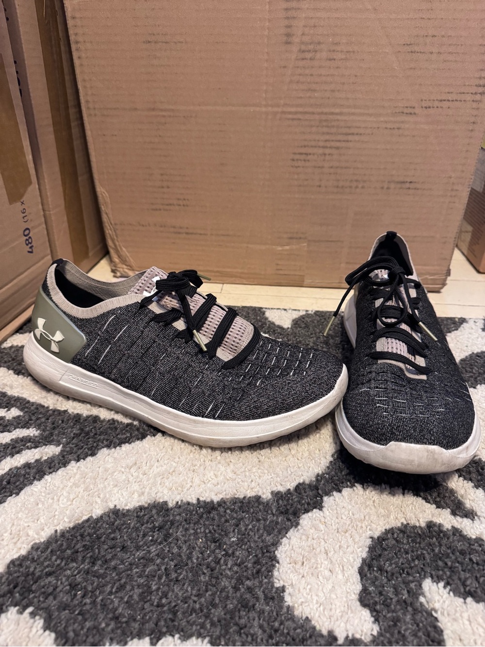 Under Armour Black and Light Gray Knit Slip-On Athletic Sneakers